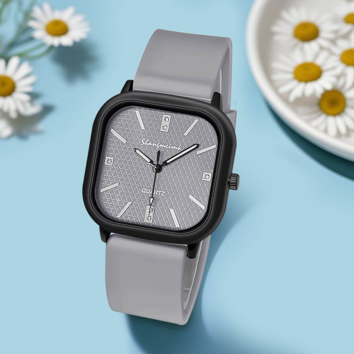 Square Case Quartz Watch Men W - Silicone Band Women ulasan dan harga