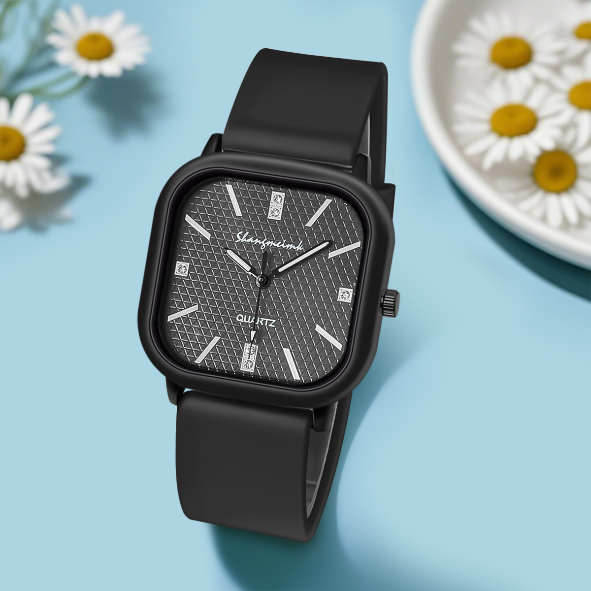 Square Case Quartz Watch Men W - Silicone Band Women ulasan dan harga