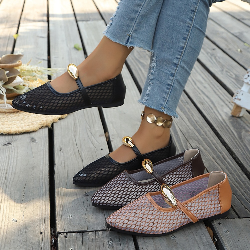 Women Mesh Mary Jane Flats Poi - Mesh Strap Metal ulasan dan harga