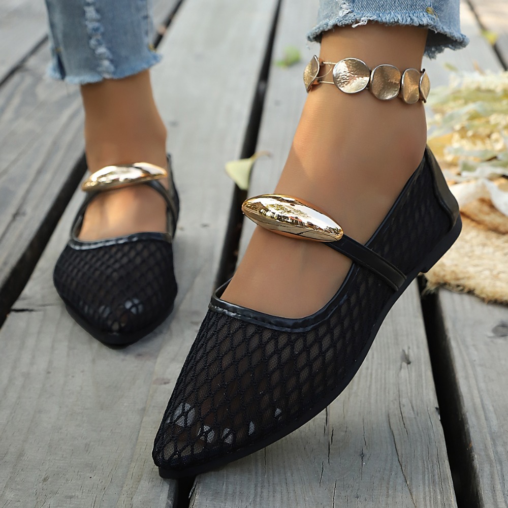 Women Mesh Mary Jane Flats Poi - Mesh Strap Metal ulasan dan harga