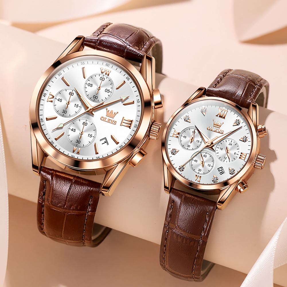 OLEVS Couple Watch for Men Wom - Leather Watch Band Men ulasan dan harga