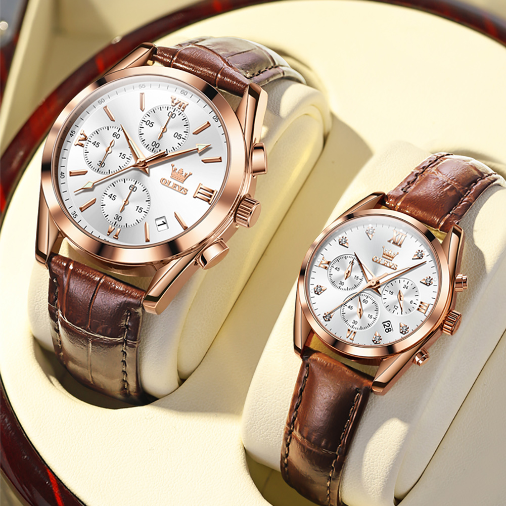 OLEVS Couple Watch for Men Wom - Leather Watch Band Men ulasan dan harga