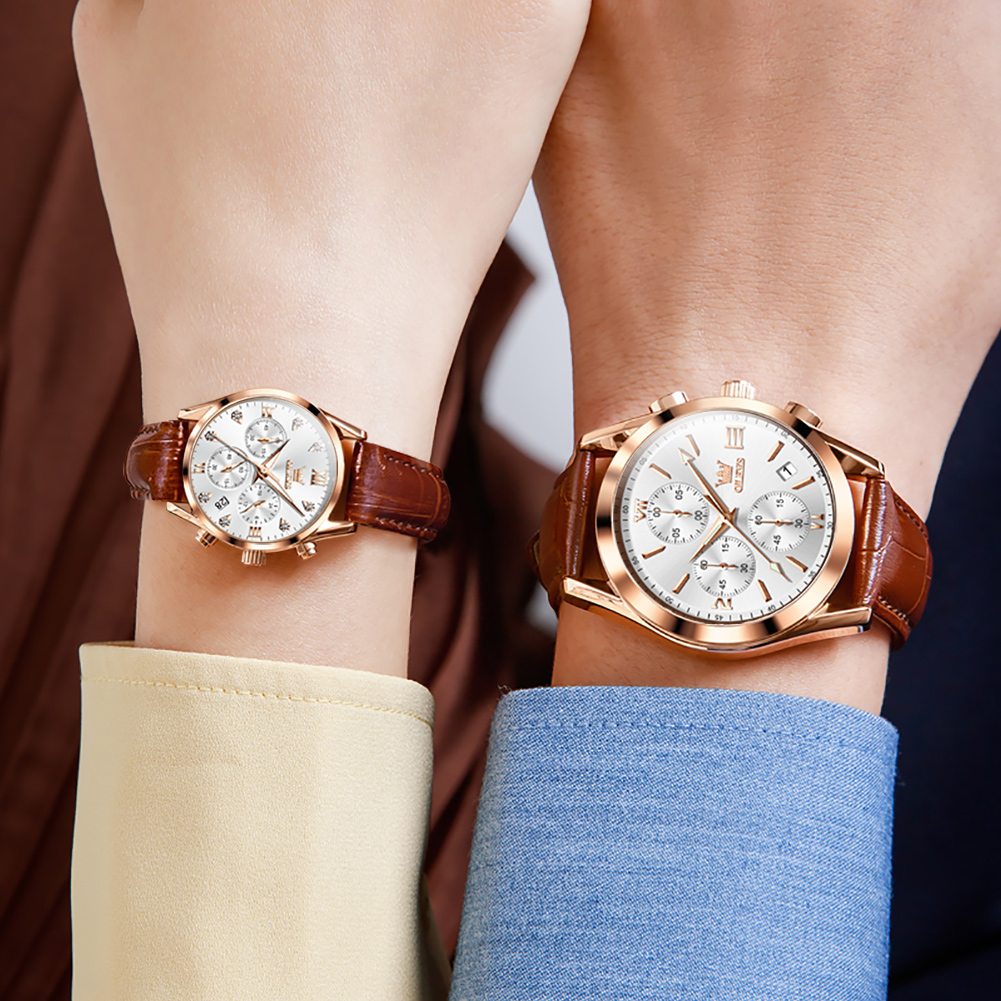 OLEVS Couple Watch for Men Wom - Leather Watch Band Men ulasan dan harga