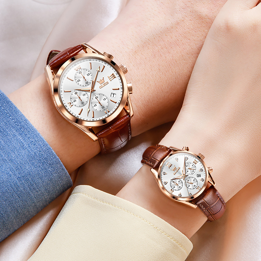 OLEVS Couple Watch for Men Wom - Leather Watch Band Men ulasan dan harga