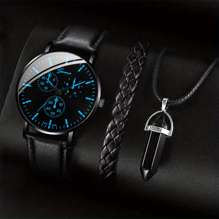 3PCS Fashion Men Business Watc - Leather Watch Band Men ulasan dan harga
